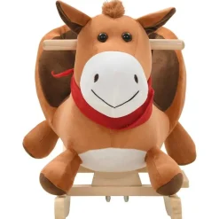 vidaXL Hobbeldier paard met rugleuning 60x32x50 cm pluche bruin