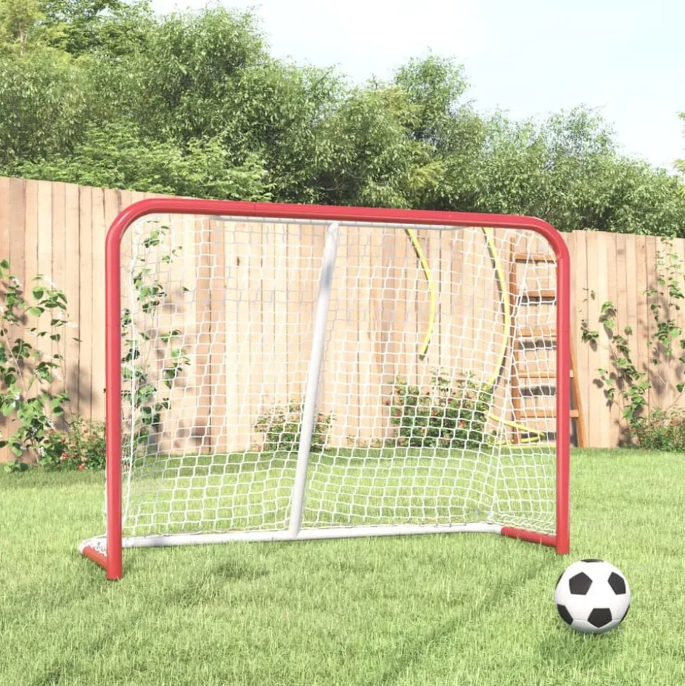 vidaXL Hockeydoel met net 153x60x118 cm staal en polyester rood en wit
