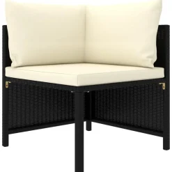 vidaXL Hoekbank sectioneel met kussens poly rattan zwart