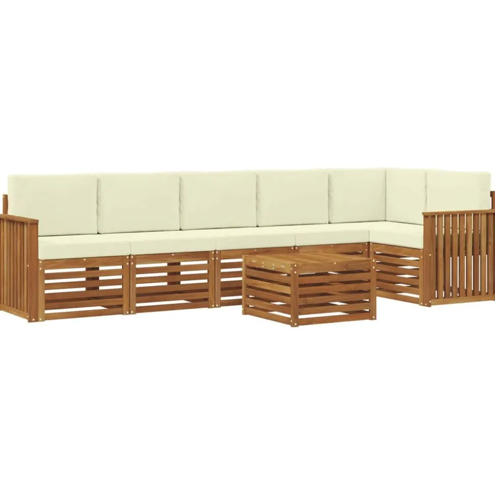 vidaXL Hoekbank Set 7 pcs Natuurlijk en Crème Massief Acaciahout