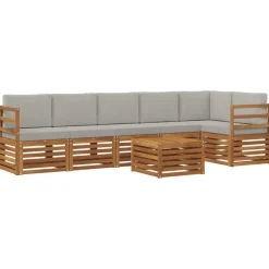 vidaXL Hoekbank Set 7 pcs Natuurlijk en Lichtgrijs Massief Acaciahout