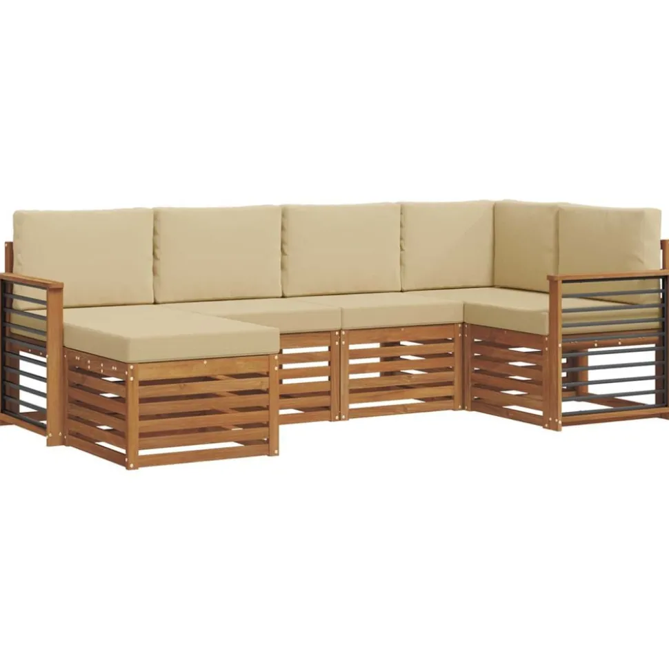 vidaXL Hoekbank Set 6 pcs Natuurlijk en Beige Massief Acaciahout