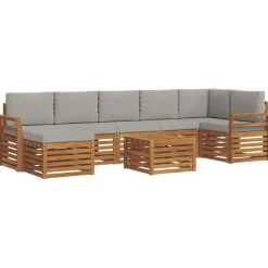 vidaXL Hoekbank Set 8 pcs Natuurlijk en Lichtgrijs Massief Acaciahout