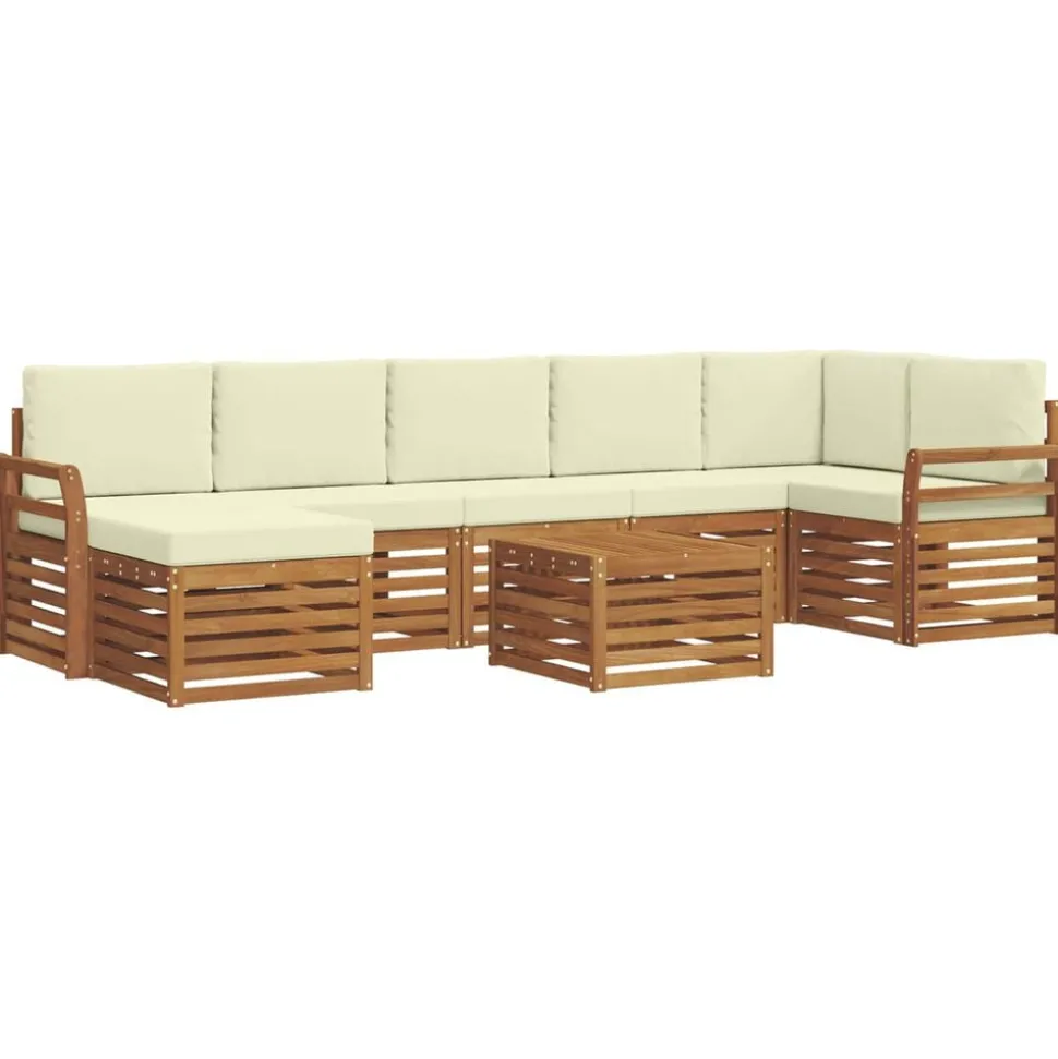 vidaXL Hoekbank Set 8 pcs Natuurlijk en Crème Massief Acaciahout