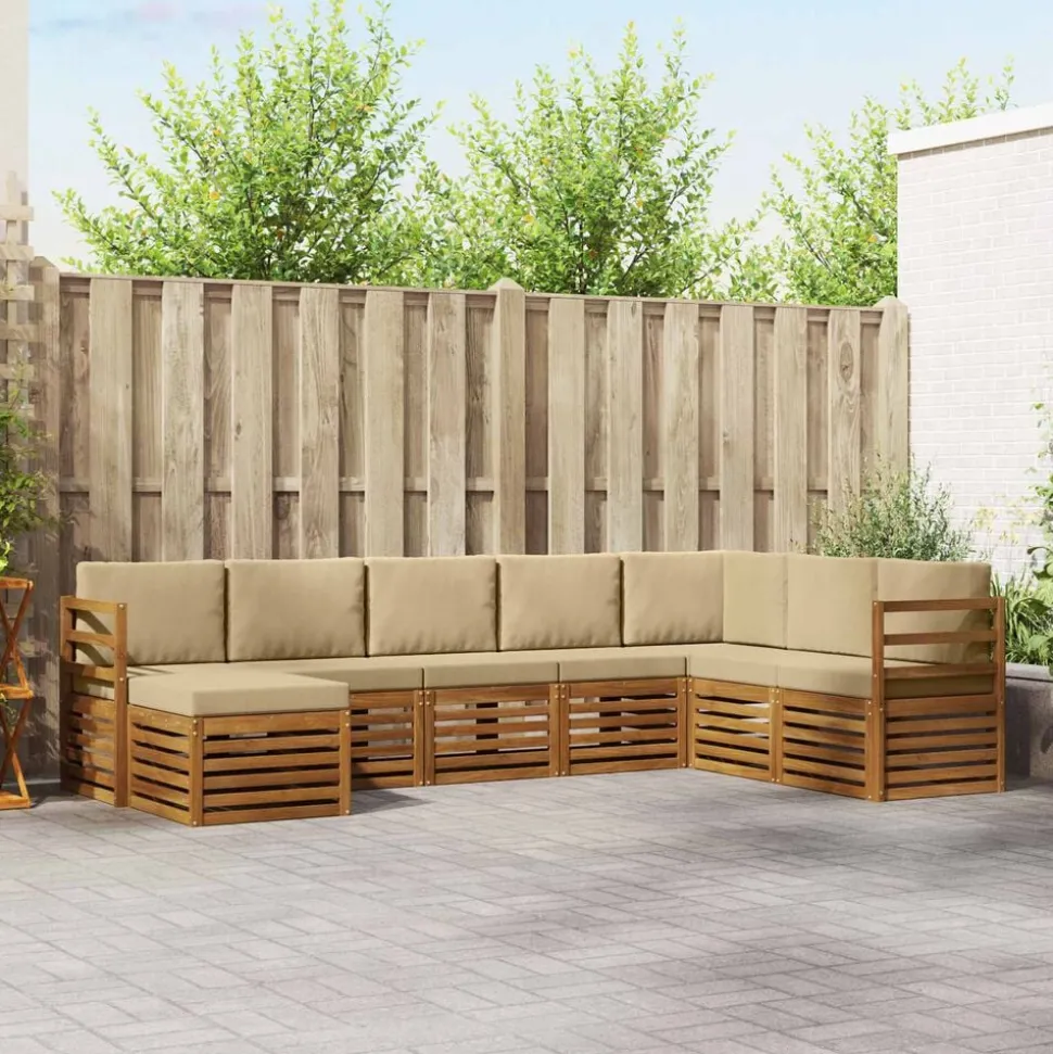 vidaXL Hoekbank Set 8 pcs Natuurlijk en Beige Massief Acaciahout