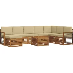 vidaXL Hoekbank Set 9 pcs Natuurlijk en Beige Massief Acaciahout