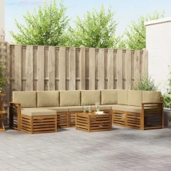 vidaXL Hoekbank Set 9 pcs Natuurlijk en Beige Massief Acaciahout