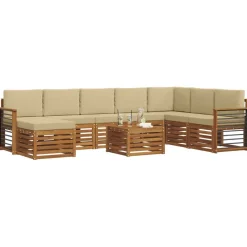 vidaXL Hoekbank Set 9 pcs Natuurlijk en Beige Massief Acaciahout