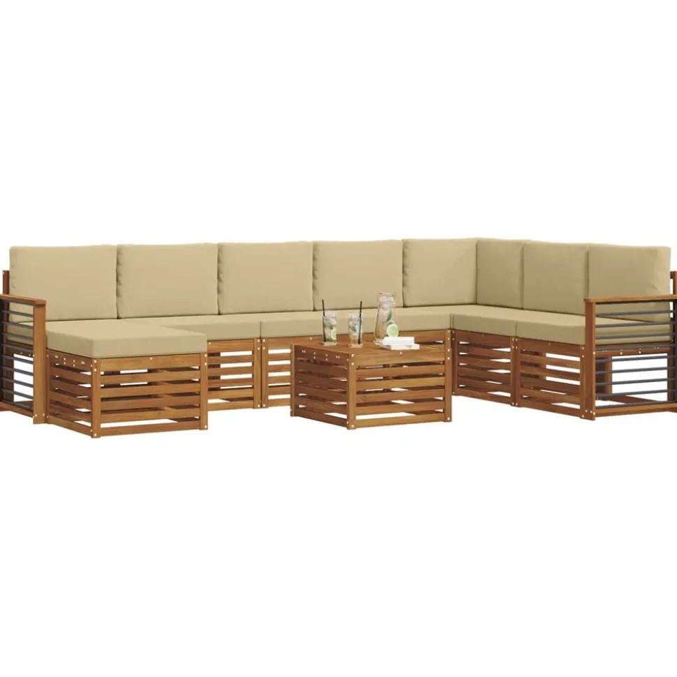 vidaXL Hoekbank Set 9 pcs Natuurlijk en Beige Massief Acaciahout