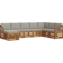 vidaXL Hoekbank Set 8 pcs Natuurlijk en Lichtgrijs Massief Acaciahout