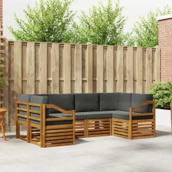 vidaXL Hoekbank Set 6 pcs Natuurlijk en Antraciet Massief Acaciahout