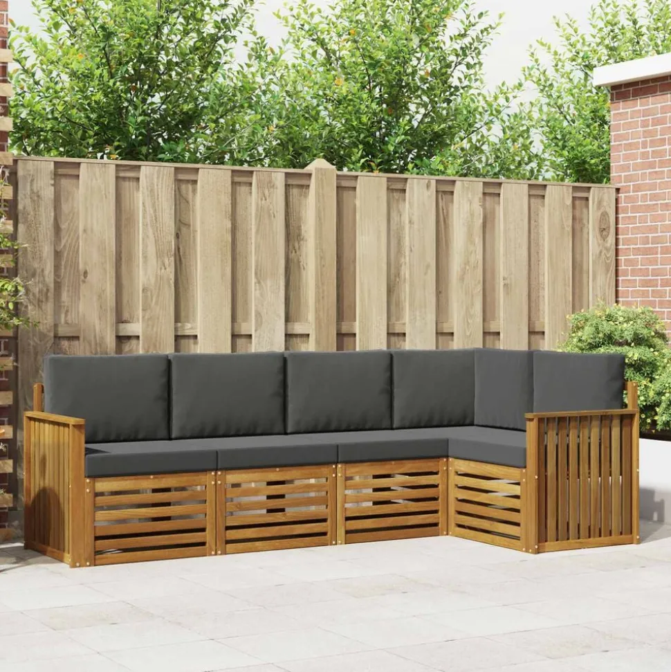 vidaXL Hoekbank Set 5 pcs Natuurlijk en Antraciet Massief Acaciahout