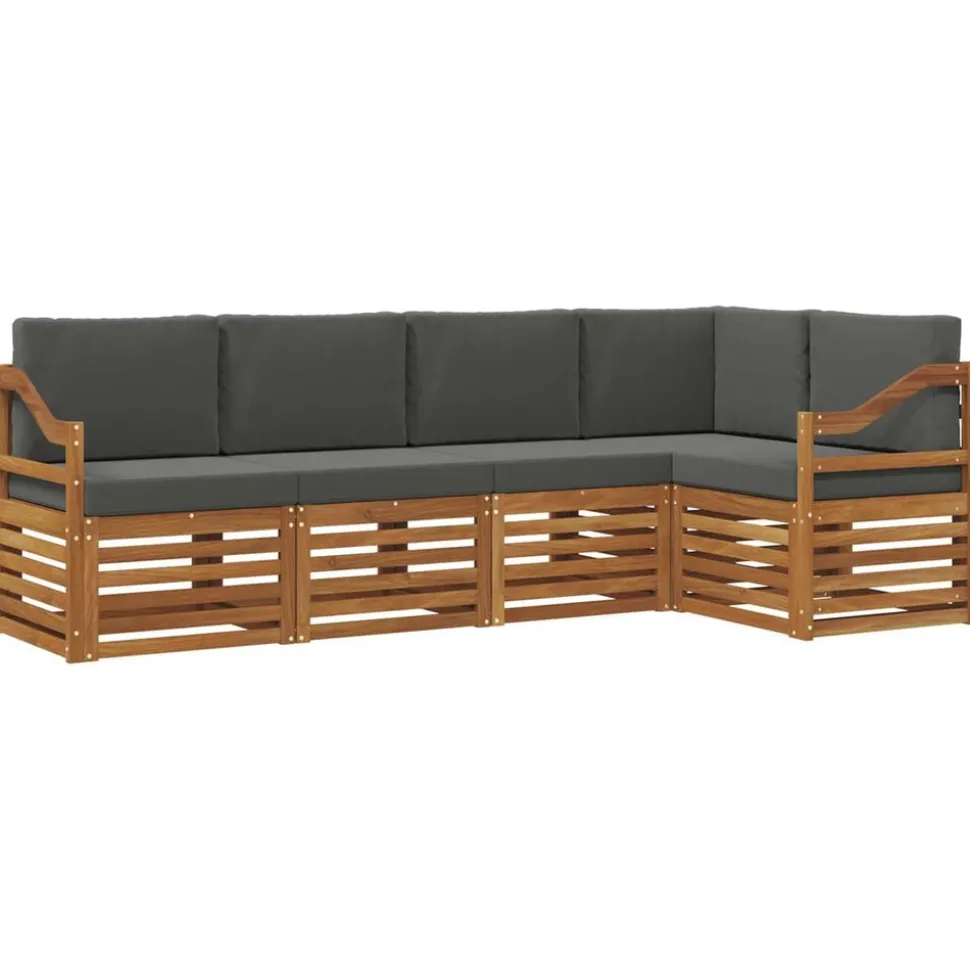 vidaXL Hoekbank Set 5 pcs Natuurlijk en Antraciet Massief Acaciahout