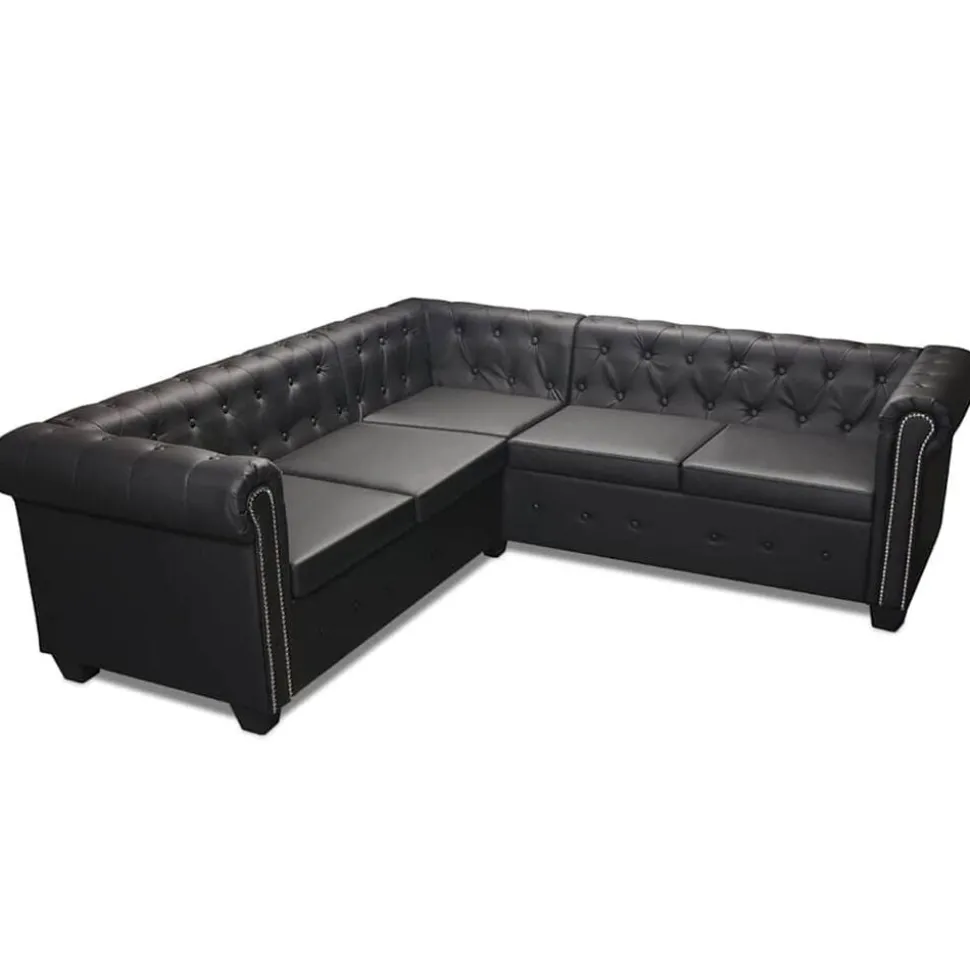 vidaXL Hoekbank 5-zits Chesterfield-stijl kunstleer zwart