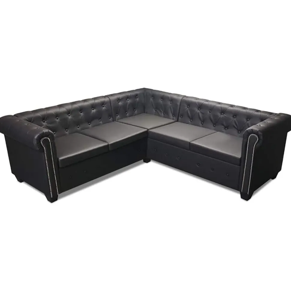 vidaXL Hoekbank 5-zits Chesterfield-stijl kunstleer zwart