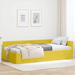 vidaXL Hoekbedframe met hoofdeinde Geel 80 cm x 200 cm Fluweel