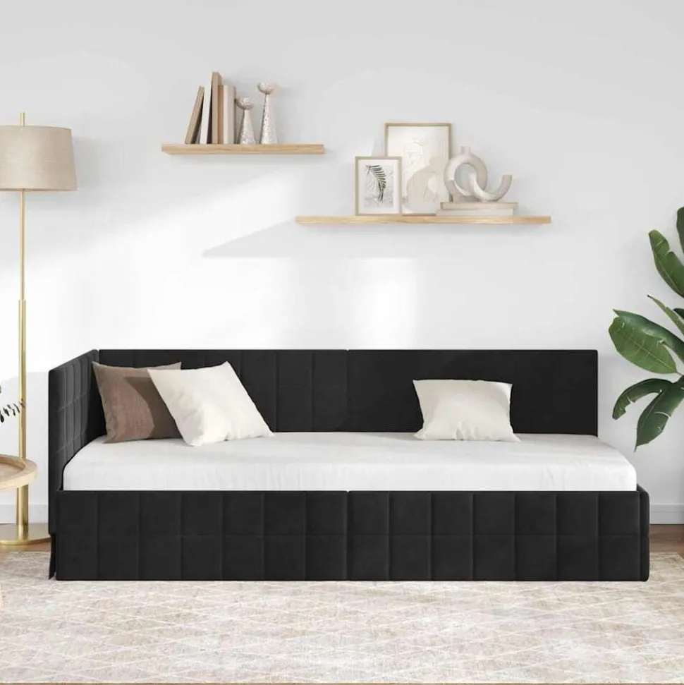 vidaXL Hoekbedframe met hoofdeinde Zwart 80 cm x 200 cm Fluweel