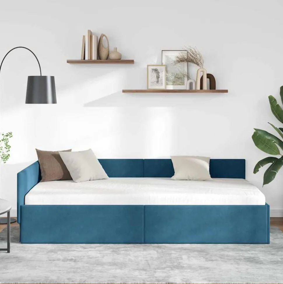 vidaXL Hoekbedframe met hoofdeinde Blauw 80 cm x 200 cm Fluweel