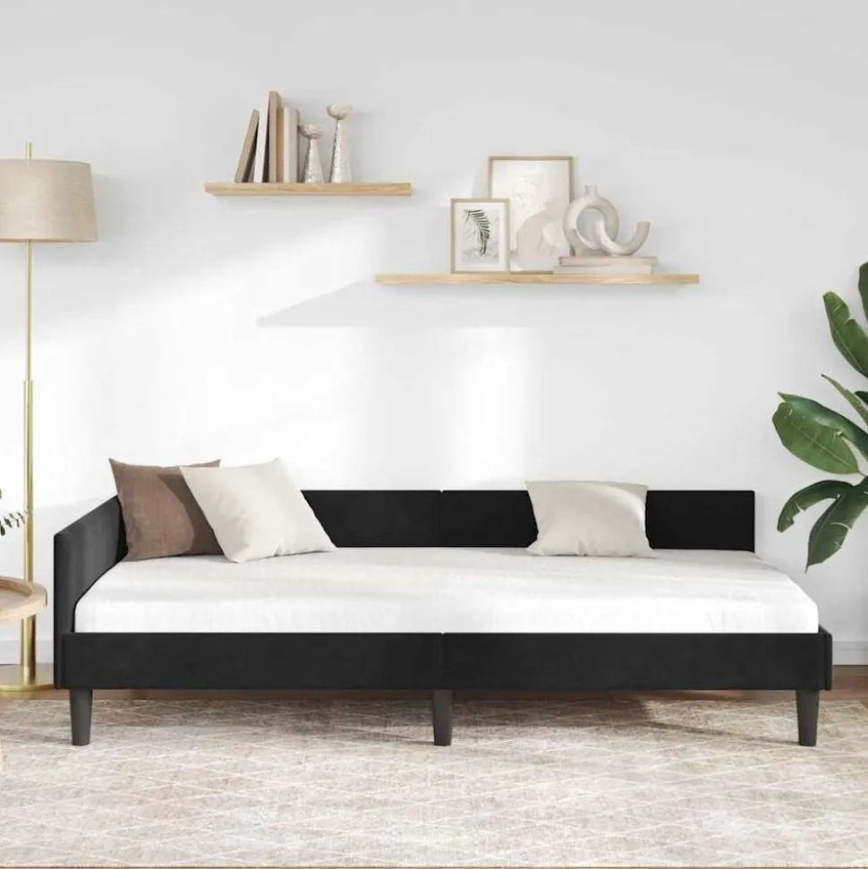 vidaXL Hoekbedframe met hoofdeinde Zwart 80 cm x 200 cm Fluweel