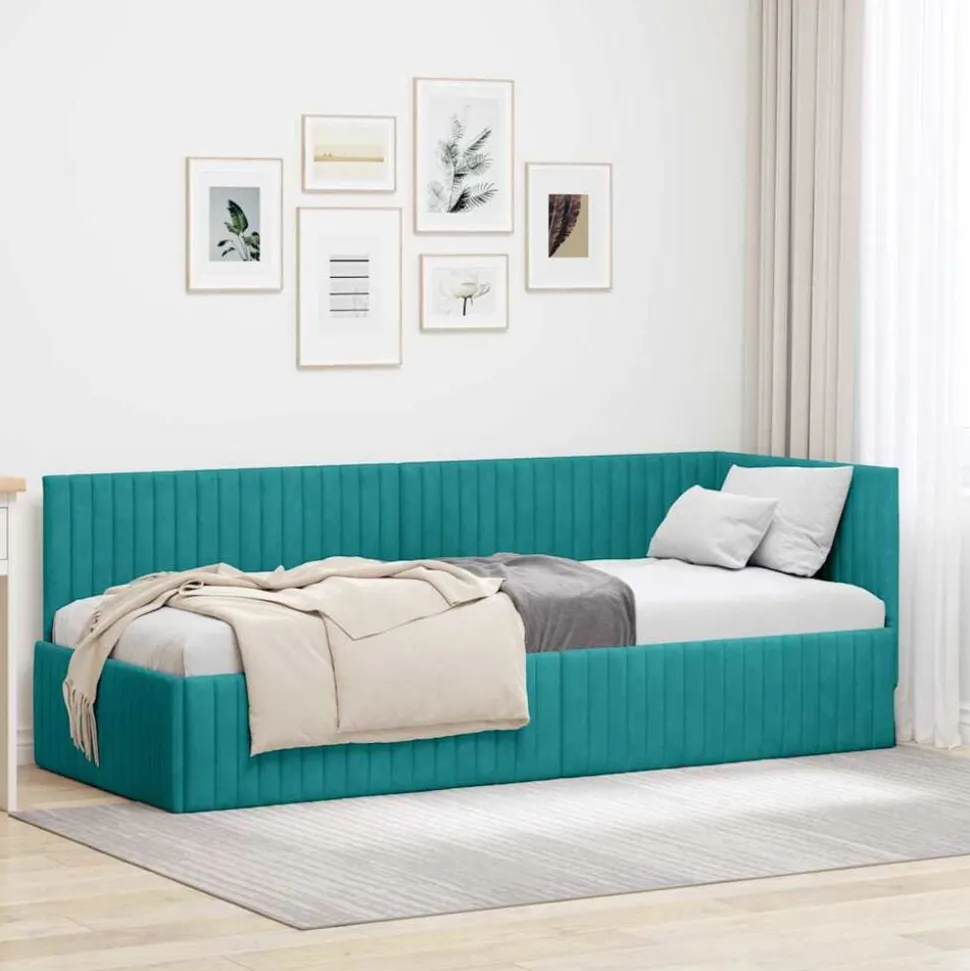 vidaXL Hoekbedframe met hoofdeinde Turquoise 80 cm x 200 cm Fluweel