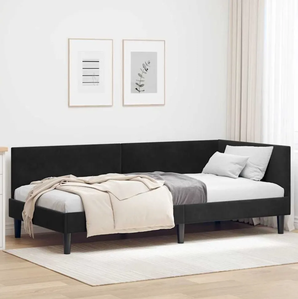 vidaXL Hoekbedframe met hoofdeinde Zwart 80 cm x 200 cm Fluweel