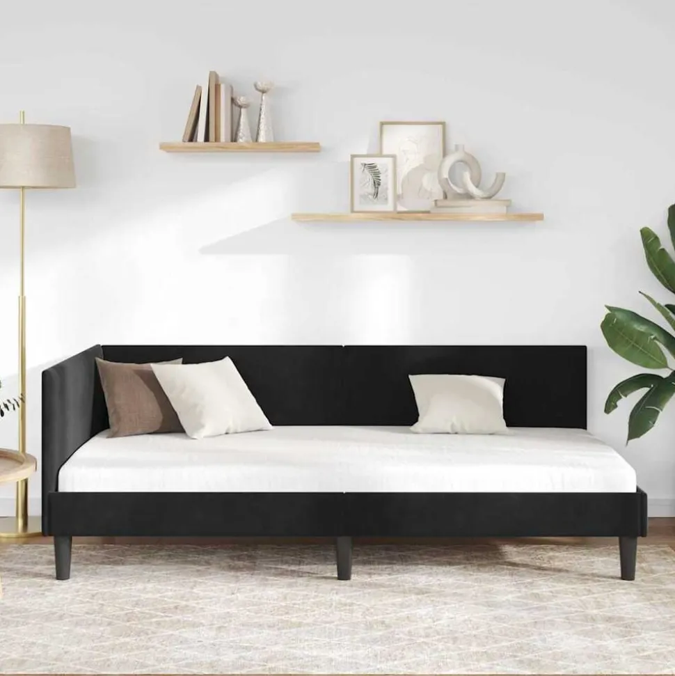 vidaXL Hoekbedframe met hoofdeinde Zwart 80 cm x 200 cm Fluweel