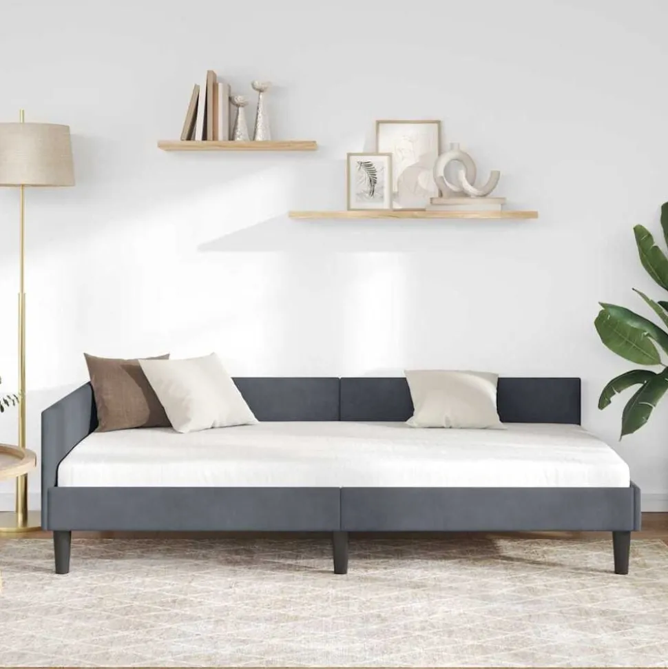 vidaXL Hoekbedframe met hoofdeinde Donkergrijs 80 cm x 200 cm Fluweel
