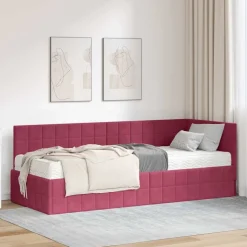 vidaXL Hoekbedframe met Matras met hoofdeinde 2 pcs Groen Fluweel