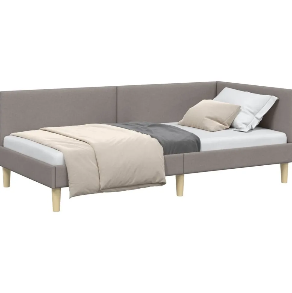vidaXL Hoekbedframe Taupe 80 cm x 200 cm Stof en multiplex