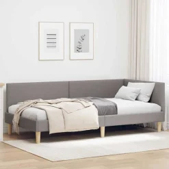 vidaXL Hoekbedframe Taupe 80 cm x 200 cm Stof en multiplex