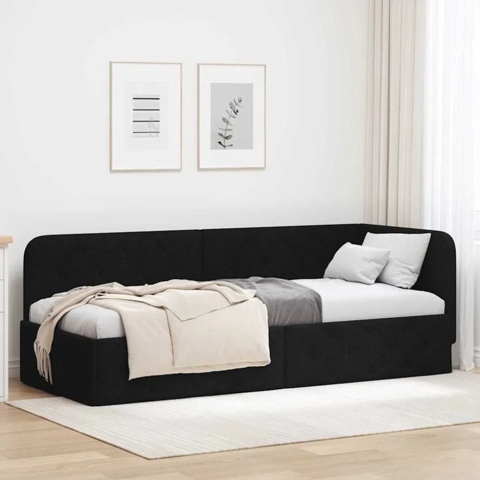 vidaXL Hoekbedframe Zwart 80 x 200 cm Stof