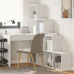 vidaXL Hoekbureau met plank Wit 101,5 x 149,5 x 149,5 cm Bewerkt hout