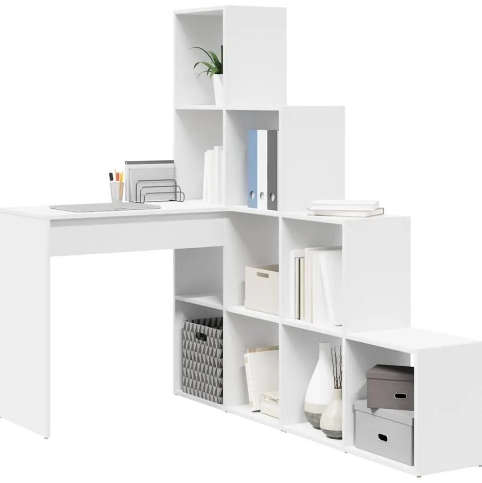 vidaXL Hoekbureau met plank Wit 101,5 x 149,5 x 149,5 cm Bewerkt hout