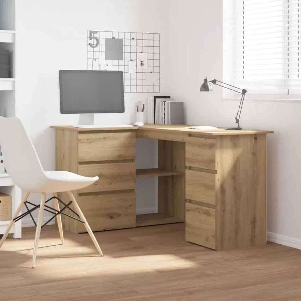 vidaXL Hoekbureau 145x100x76 cm bewerkt hout artisanaal eikenkleur