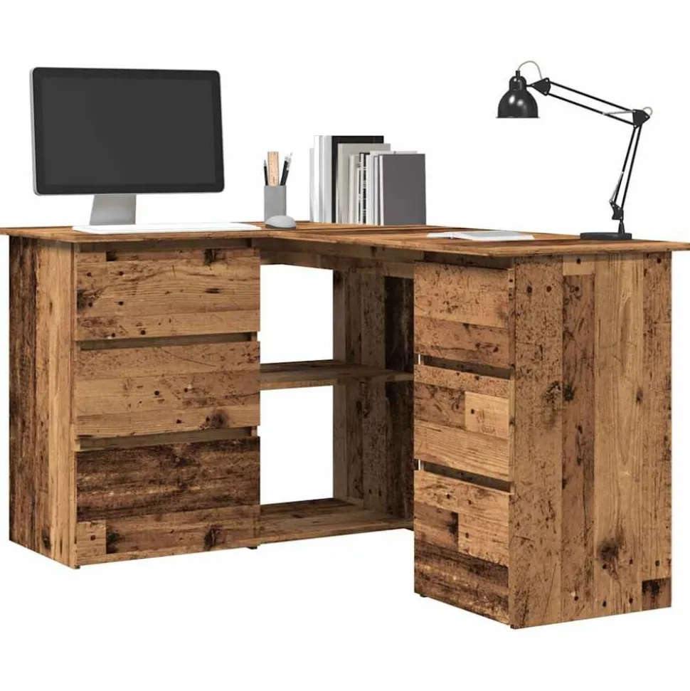 vidaXL Hoekbureau 145x100x76 cm bewerkt hout oud houtkleurig
