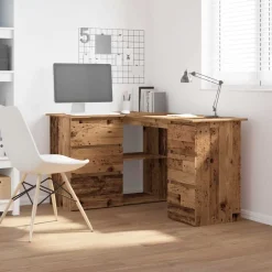 vidaXL Hoekbureau 145x100x76 cm bewerkt hout oud houtkleurig