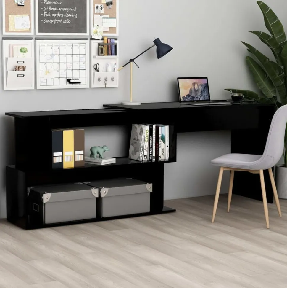 vidaXL Hoekbureau 200x50x76 cm bewerkt hout zwart