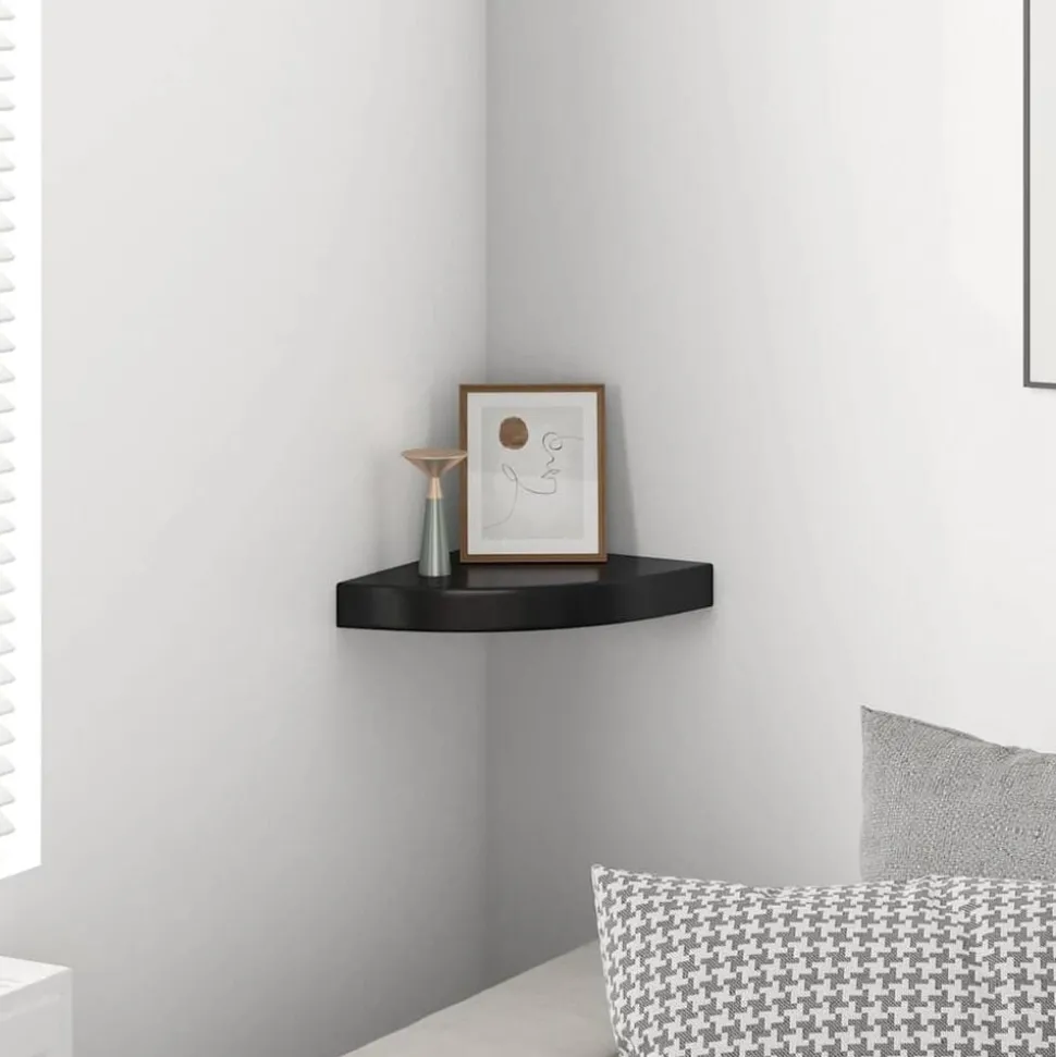 vidaXL Hoekschap zwevend 25x25x3,8 cm MDF hoogglans zwart