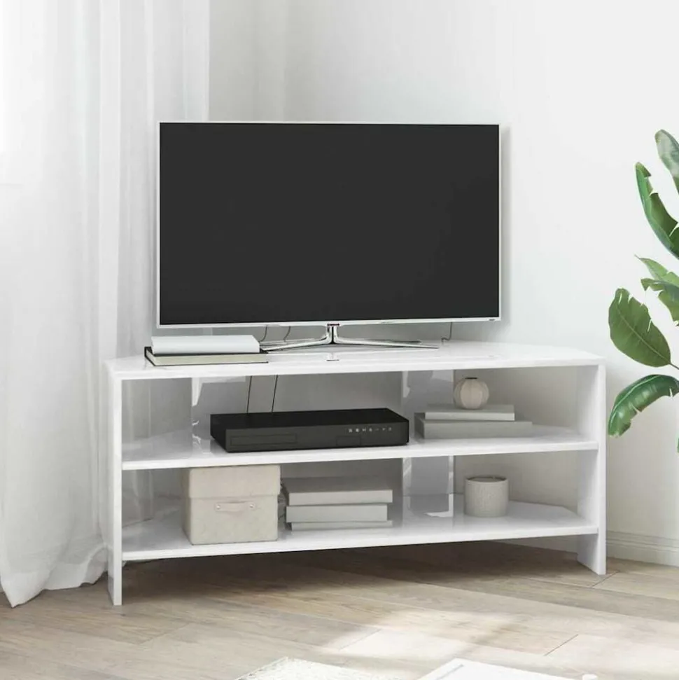 vidaXL HoekTVKast Hoogglans Wit 102x40,5x45cm Bewerkt hout