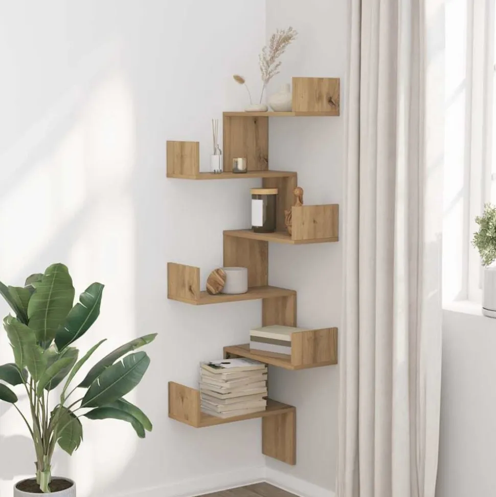 vidaXL Hoekwandschap 45x45x147 cm bewerkt hout artisanaal eikenkleurig