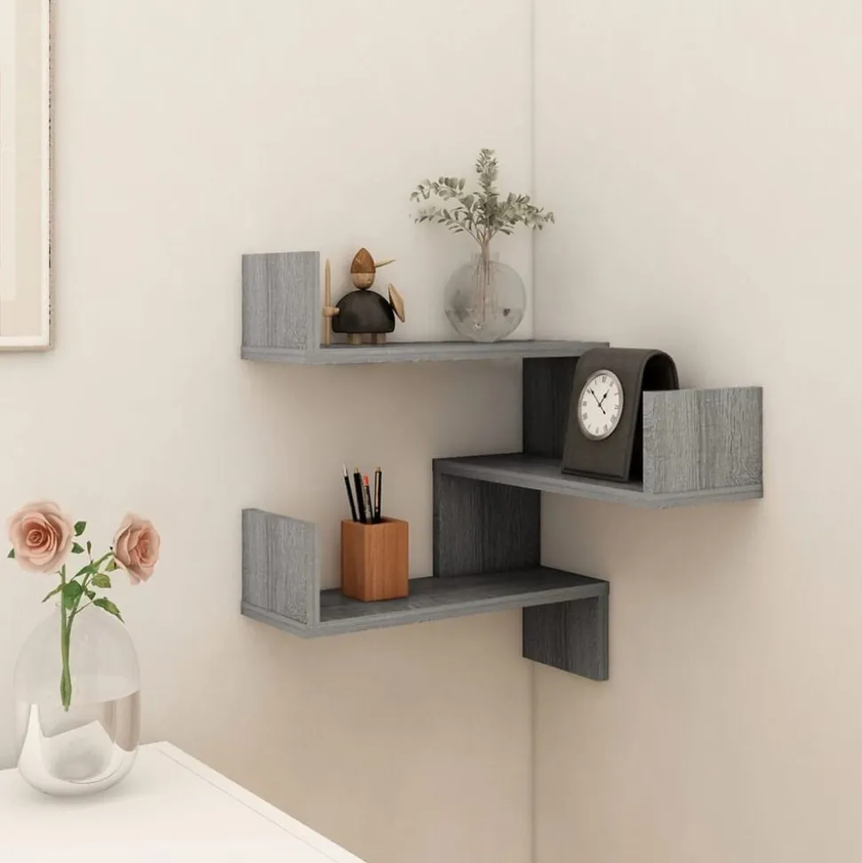 vidaXL Hoekwandschap 40x40x50 cm bewerkt hout grijs sonoma eikenkleur