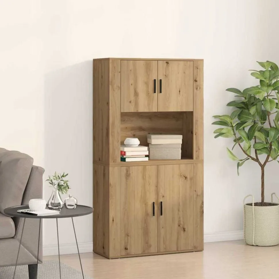 vidaXL Hoge kast Artisan Eiken 80 x 33 x 150 cm Bewerkt hout