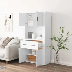 vidaXL Hoge kast bewerkt hout wit