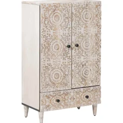vidaXL Hoge Kast met lade Wit 60 x 33,5 x 100 cm Massief Mango Hout