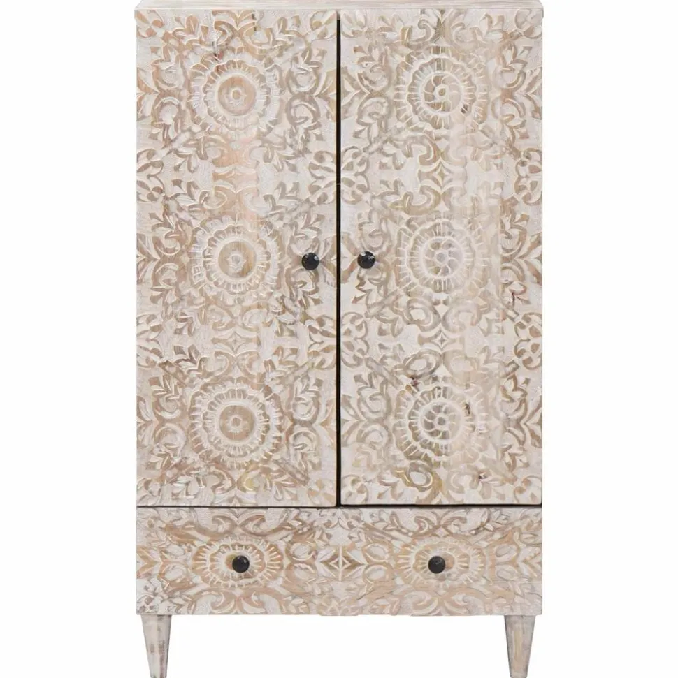 vidaXL Hoge Kast met lade Wit 60 x 33,5 x 100 cm Massief Mango Hout