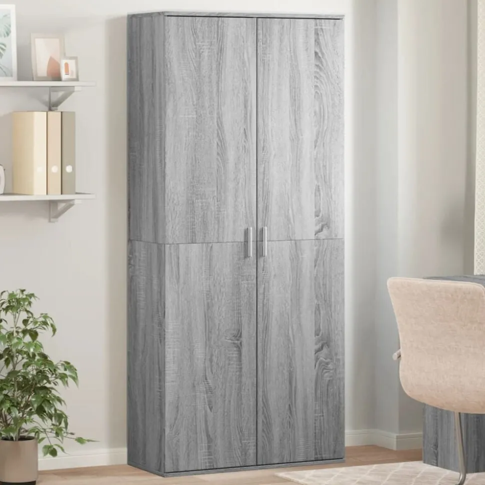 vidaXL Hoge kast 80x35x180 cm bewerkt hout grijs sonoma eikenkleurig