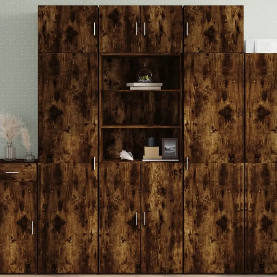 vidaXL Hoge kast 70x42,5x185 cm bewerkt hout gerookt eikenkleurig