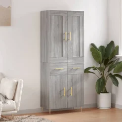 vidaXL Hoge kast 69,5x34x180 cm bewerkt hout grijs sonoma eikenkleurig