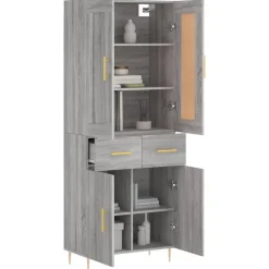 vidaXL Hoge kast 69,5x34x180 cm bewerkt hout grijs sonoma eikenkleurig