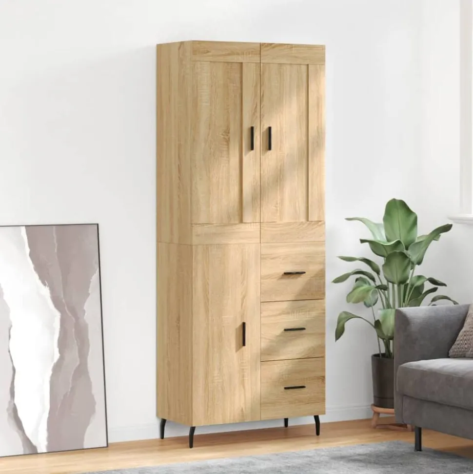 vidaXL Hoge kast 69,5x34x180 cm bewerkt hout sonoma eikenkleurig